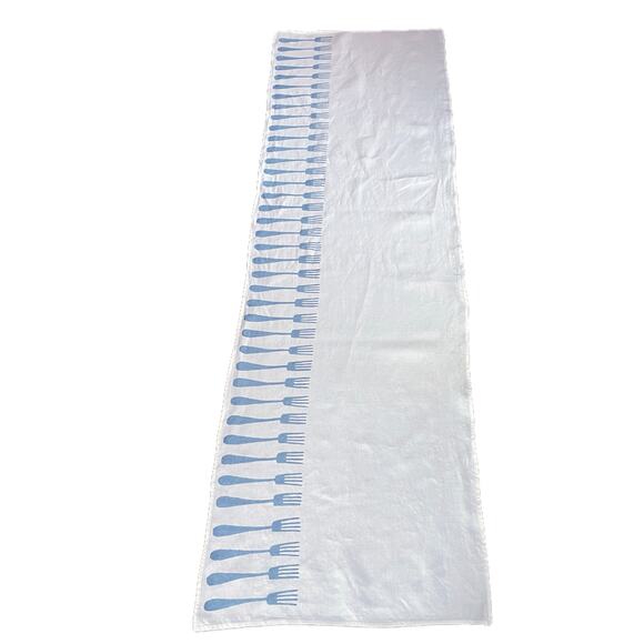 Bertozzi Stampa A Mano Linen Table Runner Chambray Fork Hand Printed In Italy - Picture 4 of 7